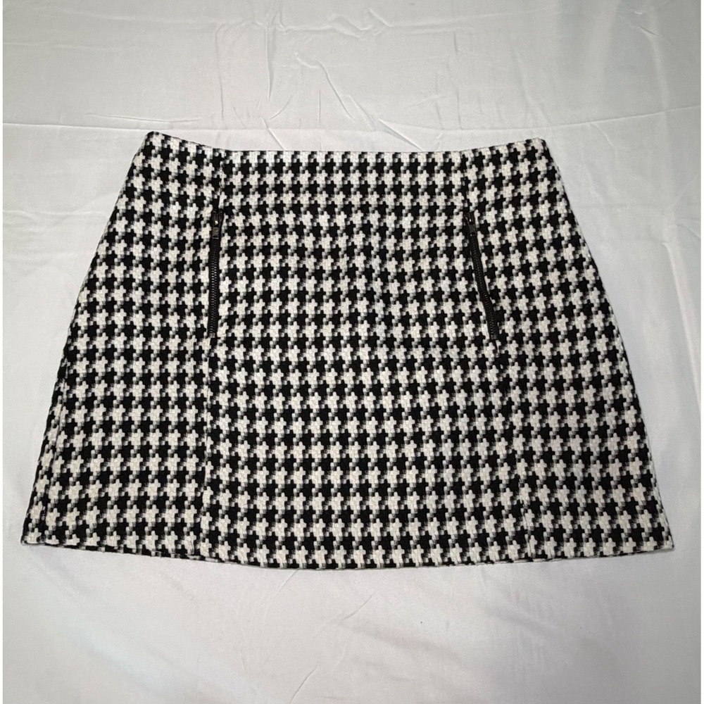 Topshop Houndstooth Zip Pocket Mini Skirt Black White 8 Mod Dark Academia Chic